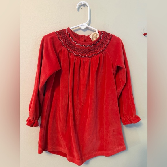 The Beaufort Bonnet Company Other - The Beaufort Bonnet Company Red Velvet Smocked Long Sleeve Dress